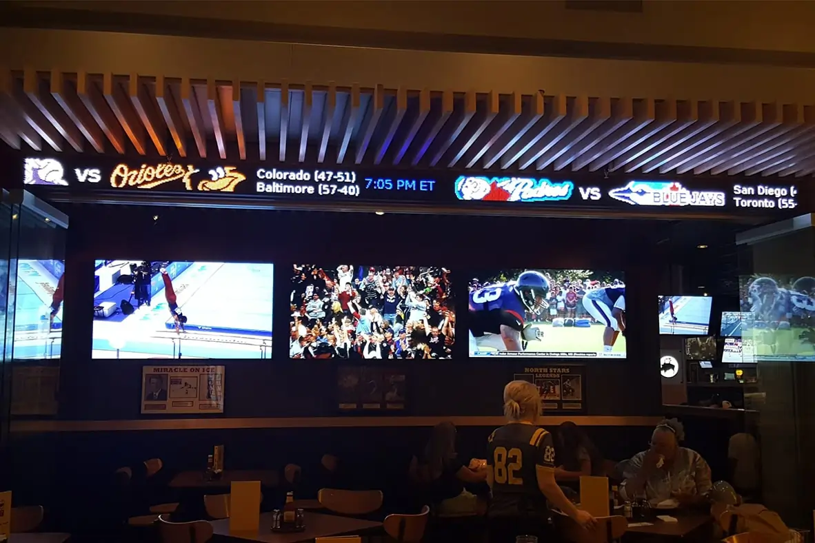 Sports ticker at Buffalo Wild Wings inside Mall of America.