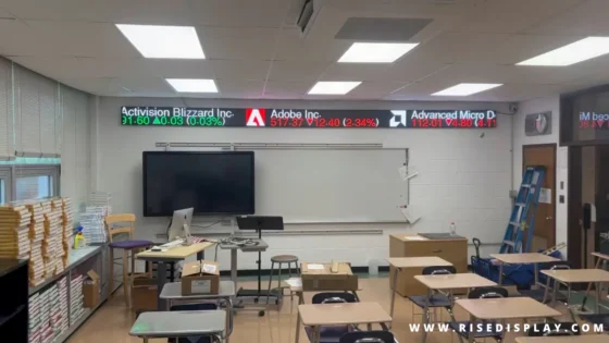 St. Francis Desales High School using a Rise Display 64-Pixel Single Line stock ticker.